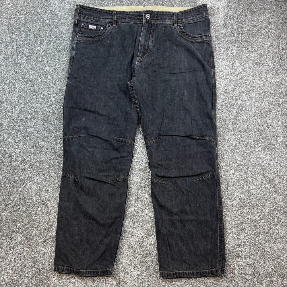 Kuhl Riot Jeans Mens 40x32 Black Gray Vintage Patina Dye Stretch Denim Hiking